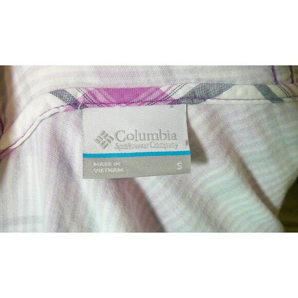 Columbia Hooded Button-down Navy Purple Plaid shirt jacket Women's Small - Picture 3 of 6